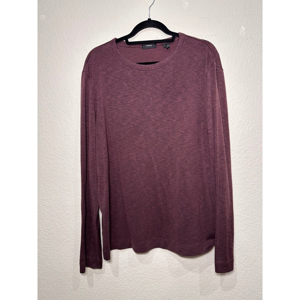 Theory Mens Burgundy Heathered Long Sleeve Crew Neck T Shirt Size XL